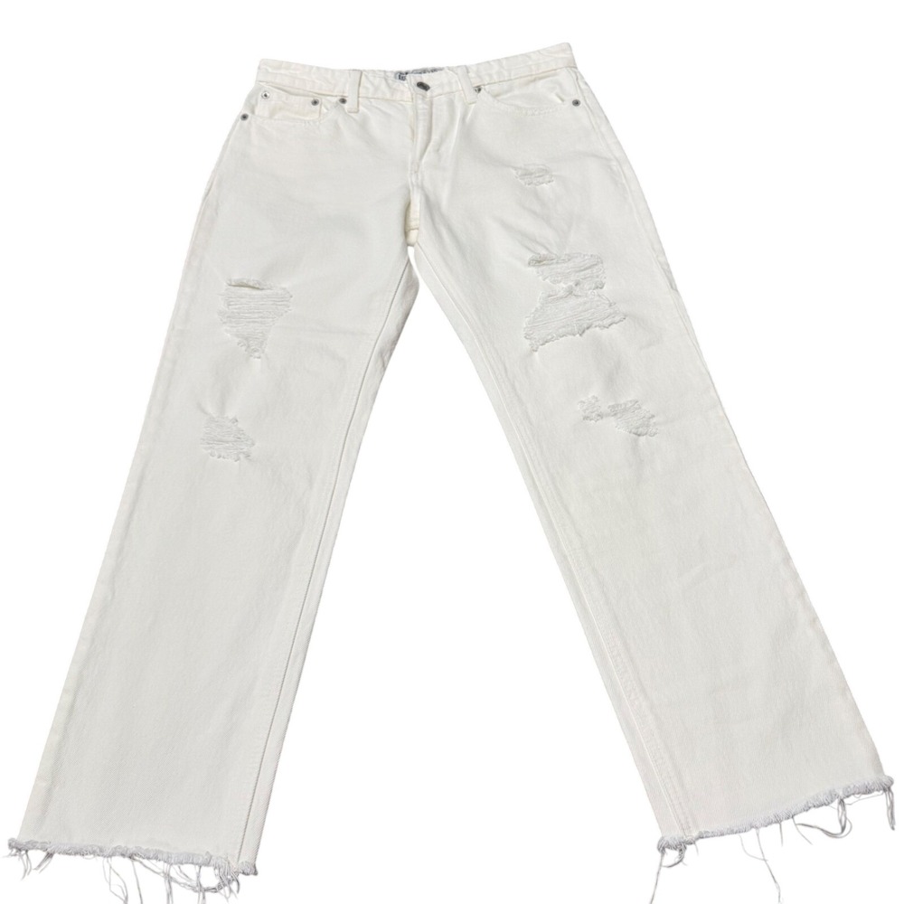 Lucky Brand Sienna Slim Boyfriend Jeans Womens 6/28 White Distressed Raw Hem